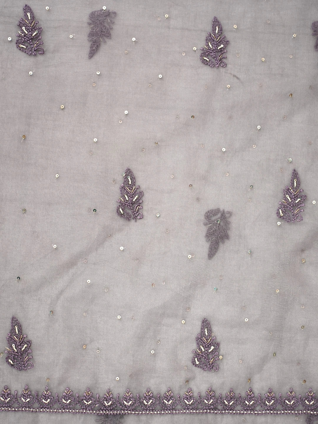 Ada Hand Embroidered Grey Organza Lucknowi Chikankari Unstitched Kurta Dupatta Set With Sequinned Work 01A907761