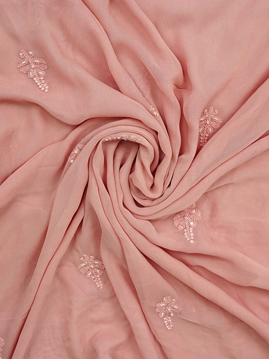 Ada Hand Embroidered Dusty Peach Viscose Georgette Lucknowi Chikankari Unstitched Kurta Dupatta Set With Pearl Work 01A957692