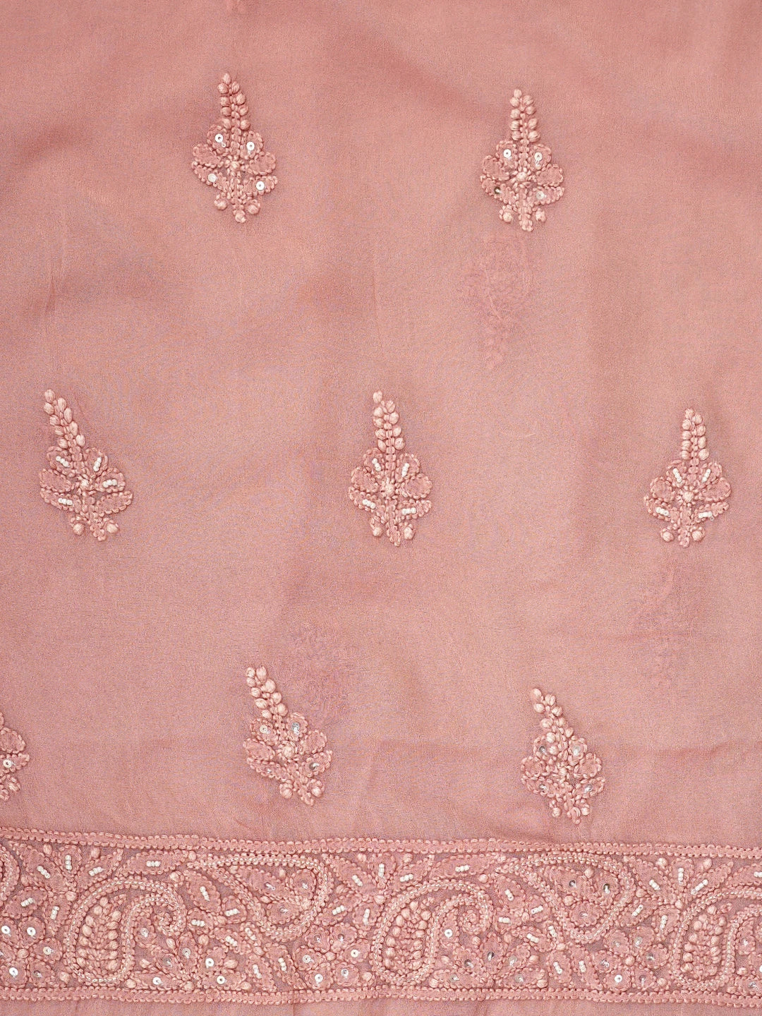 Ada Hand Embroidered Dusty Peach Viscose Georgette Lucknowi Chikankari Unstitched Kurta Dupatta Set With Pearl Work 01A957692