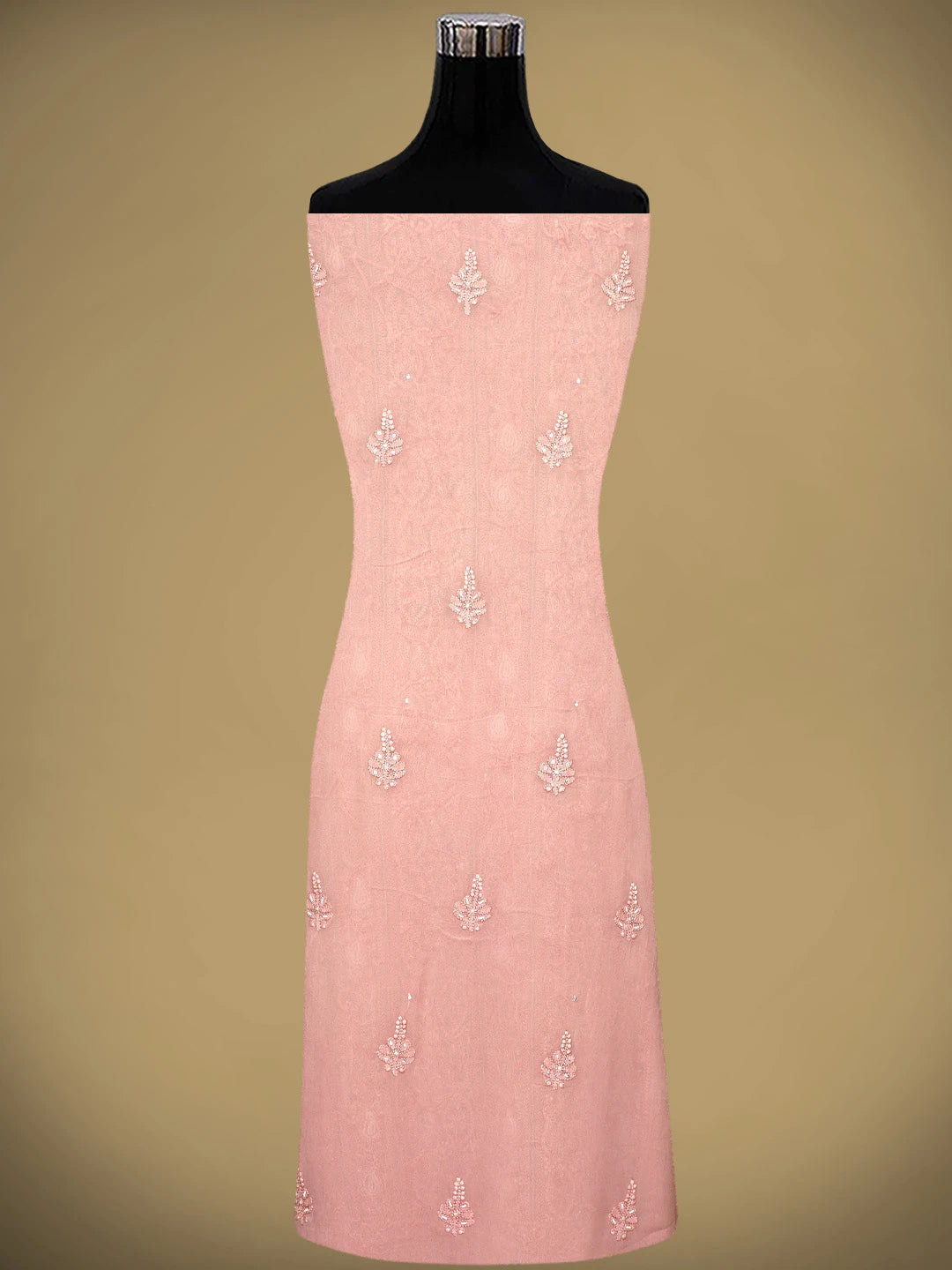 Ada Hand Embroidered Dusty Peach Viscose Georgette Lucknowi Chikankari Unstitched Kurta Dupatta Set With Pearl Work 01A957692