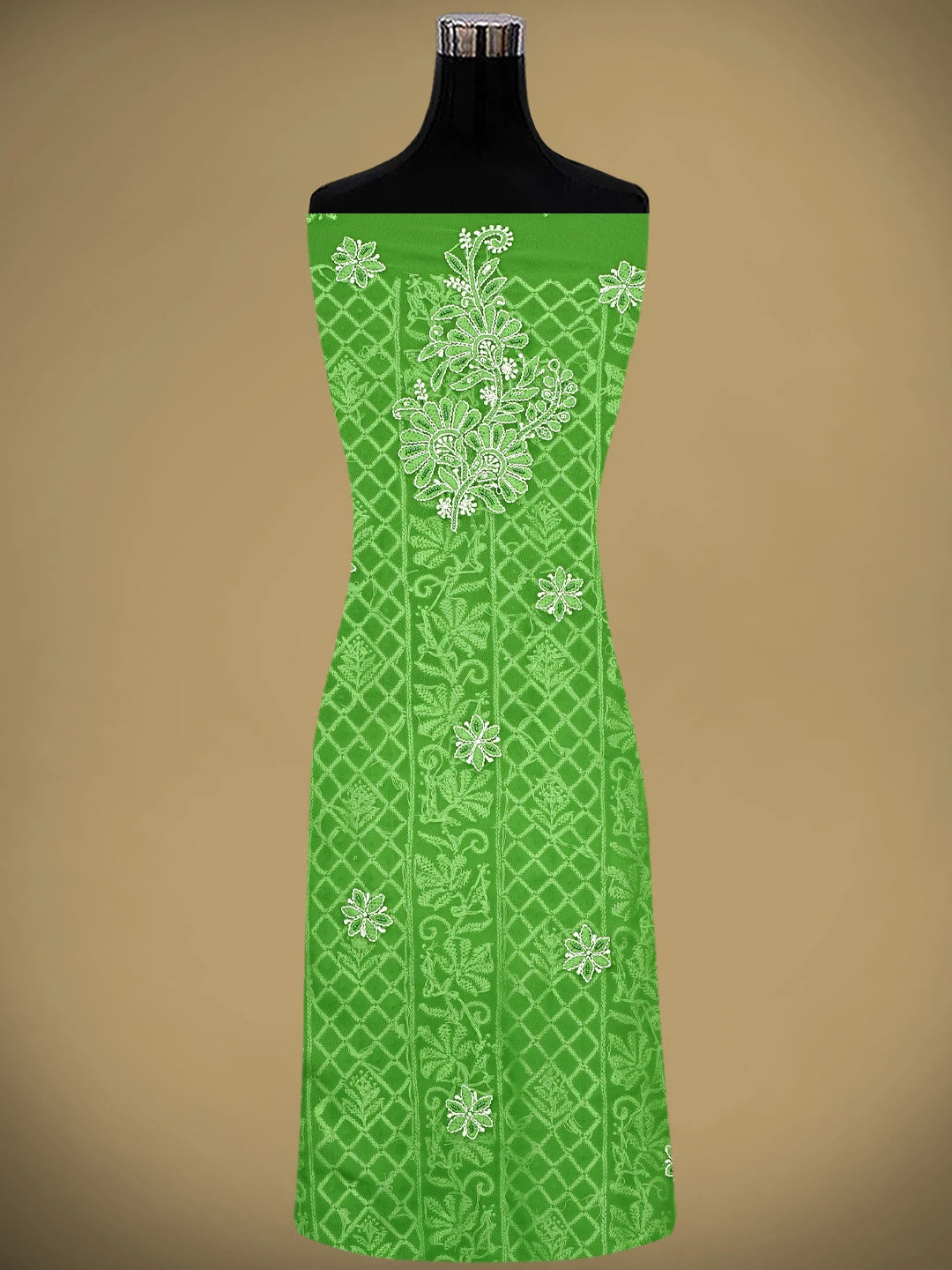 Ada Hand Embroidered Green Georgette Lucknowi Chikankari Unstitched Suit Piece With Pearl Work 01A834846