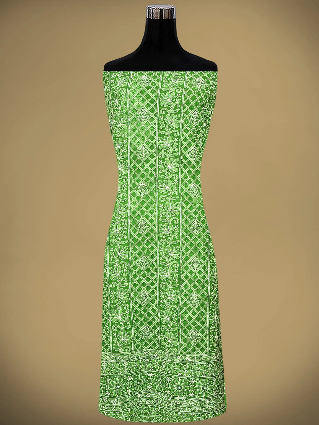 Ada Hand Embroidered Green Georgette Lucknowi Chikankari Unstitched Suit Piece With Pearl Work 01A834846