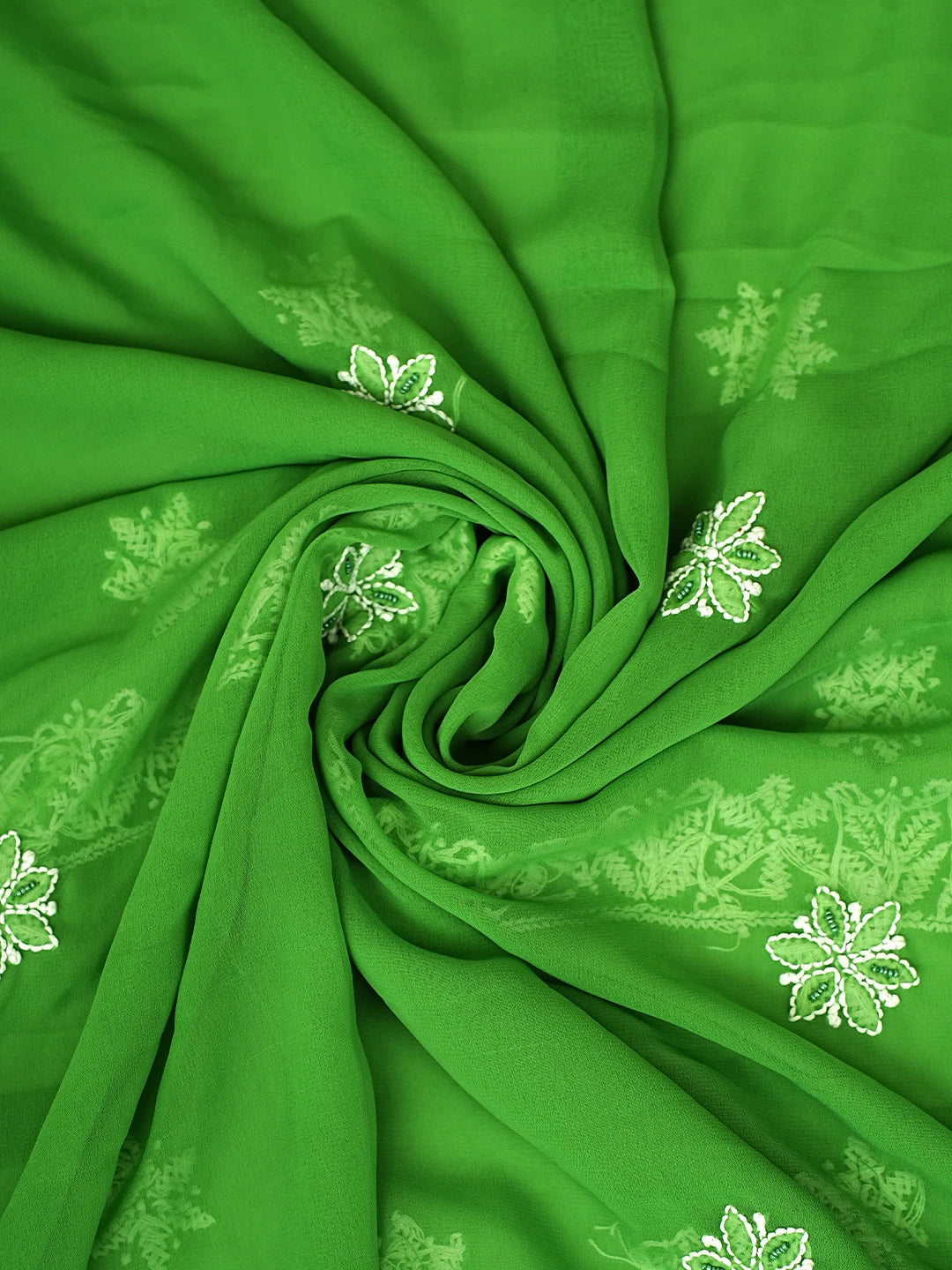 Ada Hand Embroidered Green Georgette Lucknowi Chikankari Unstitched Suit Piece With Pearl Work 01A834846