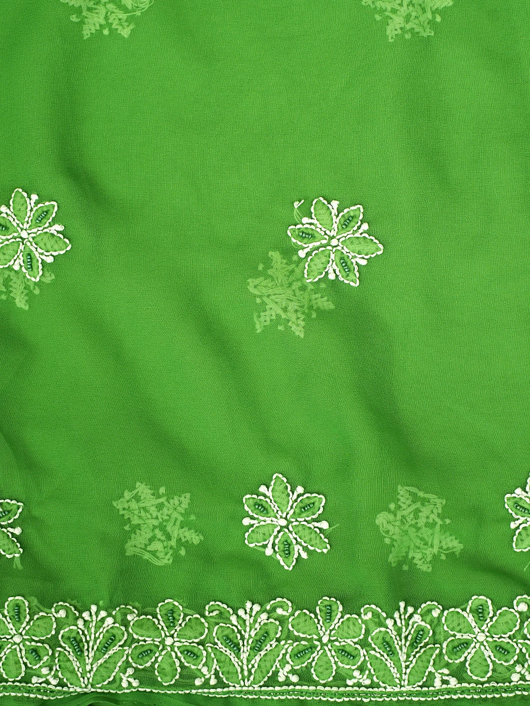 Ada Hand Embroidered Green Georgette Lucknowi Chikankari Unstitched Suit Piece With Pearl Work 01A834846