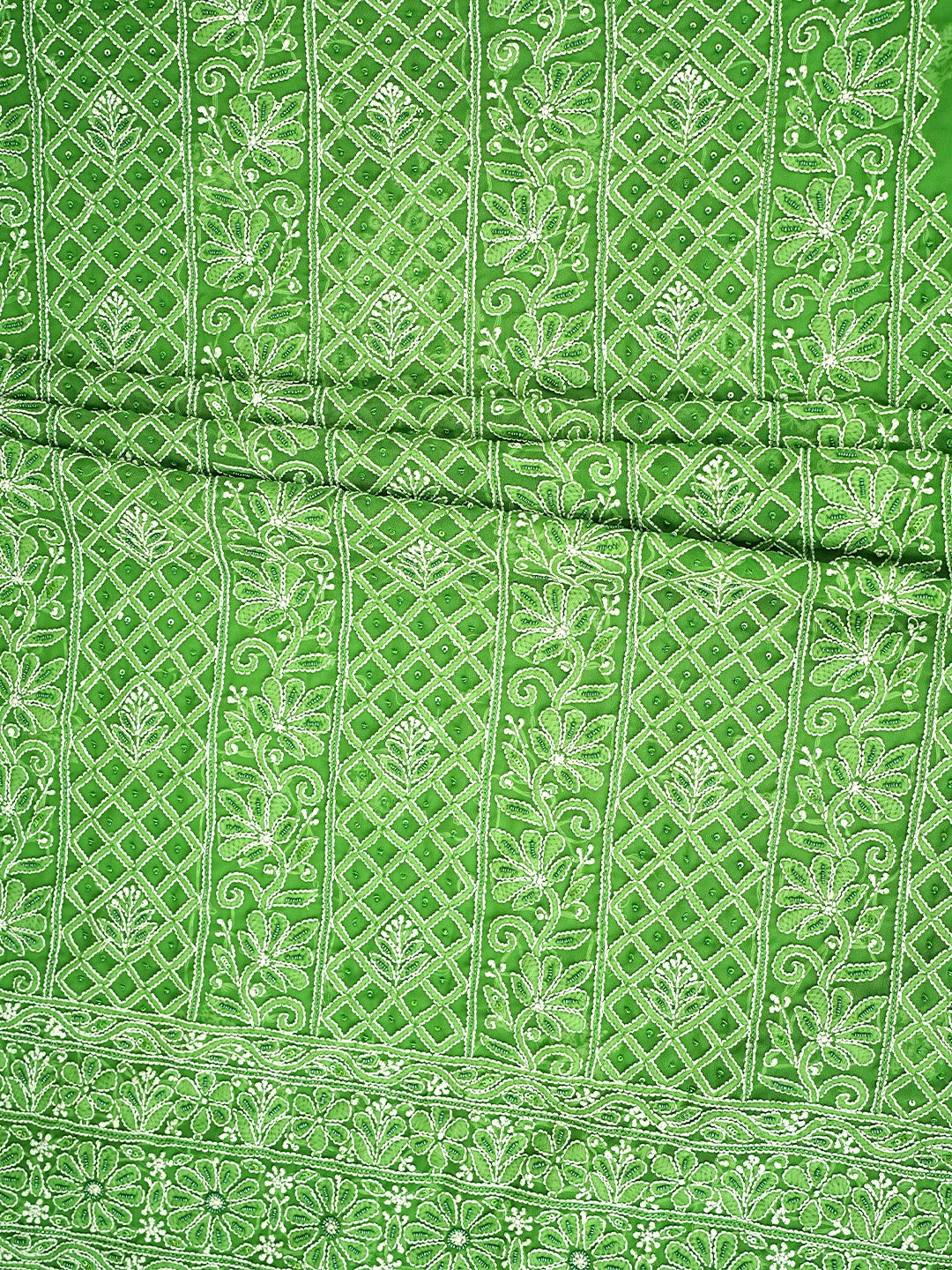 Ada Hand Embroidered Green Georgette Lucknowi Chikankari Unstitched Suit Piece With Pearl Work 01A834846