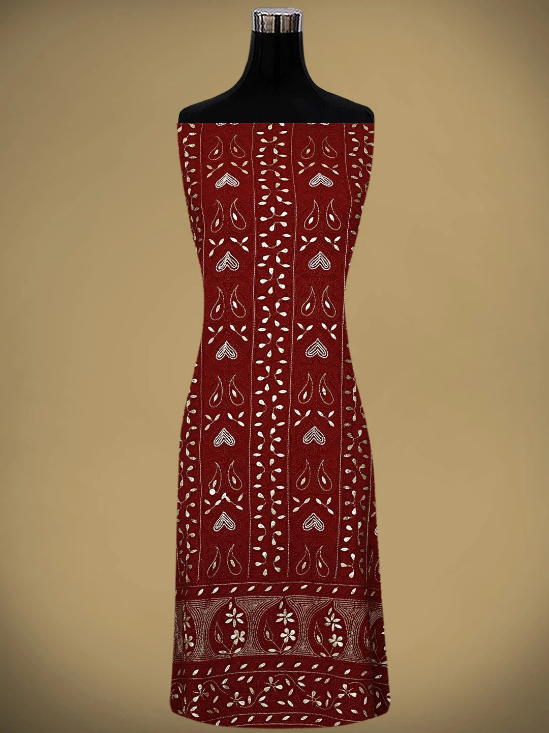Ada Hand Embroidered Red  Viscose Georgette Lucknowi Chikankari Unstitched Kurta Dupatta Set With Zari Work 01A893423
