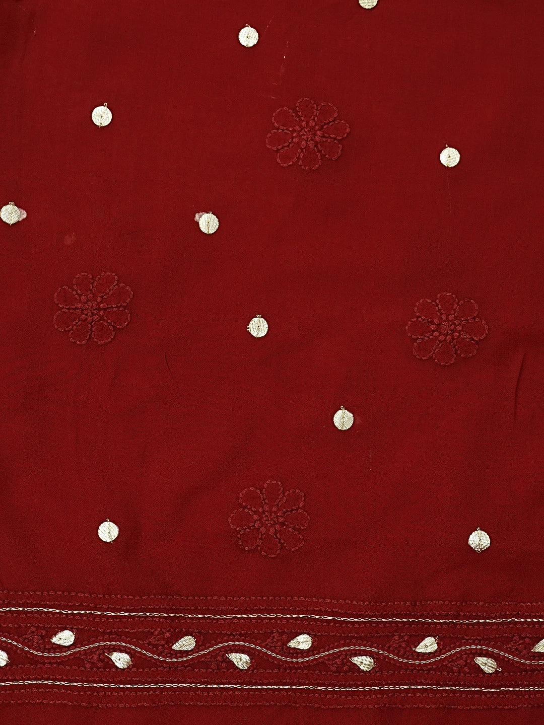 Ada Hand Embroidered Red  Viscose Georgette Lucknowi Chikankari Unstitched Kurta Dupatta Set With Zari Work 01A893423