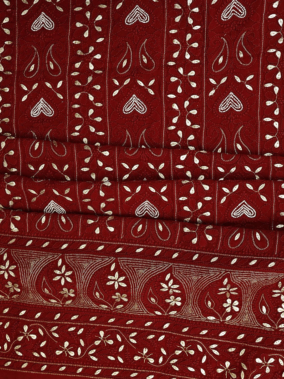 Ada Hand Embroidered Red  Viscose Georgette Lucknowi Chikankari Unstitched Kurta Dupatta Set With Zari Work 01A893423
