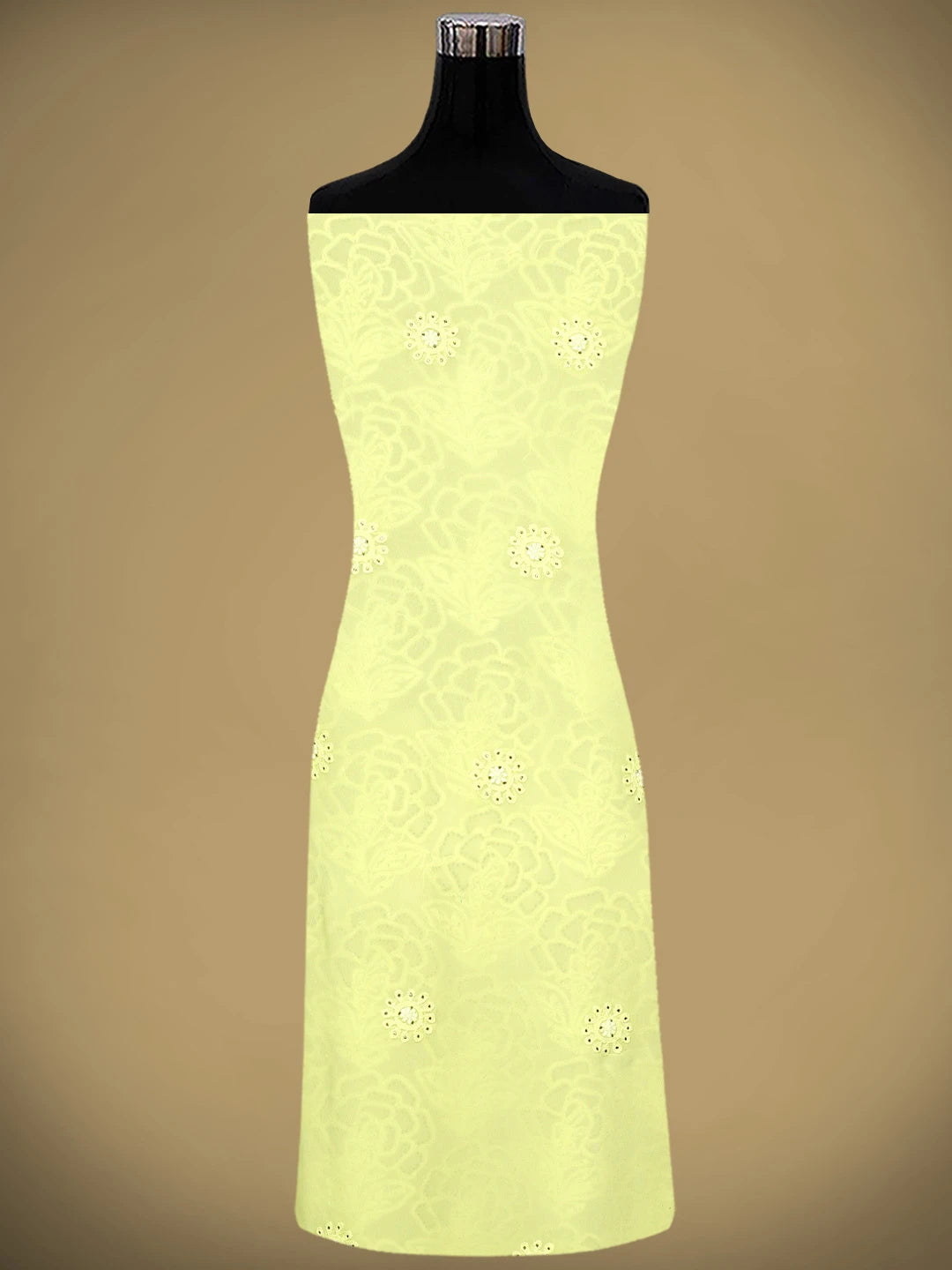 Ada Hand Embroidered Lemon Pure Georgette Lucknowi Chikankari Unstitched Kurta Dupatta Set With Muqaish/Mukaish Work 01A510778