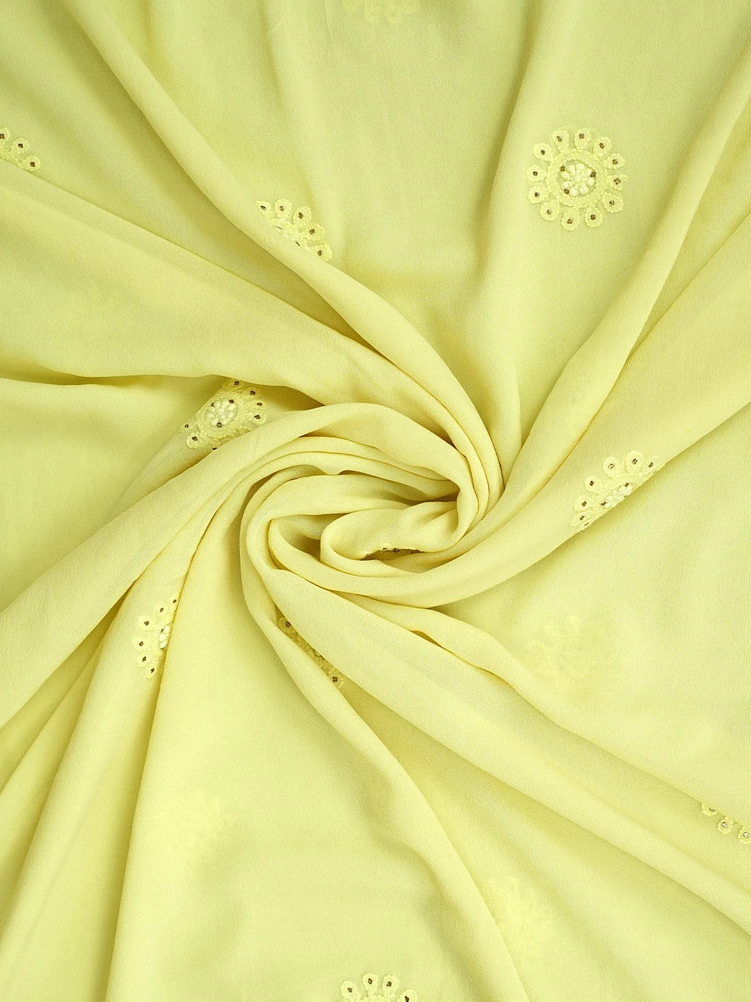 Ada Hand Embroidered Lemon Pure Georgette Lucknowi Chikankari Unstitched Kurta Dupatta Set With Muqaish/Mukaish Work 01A510778