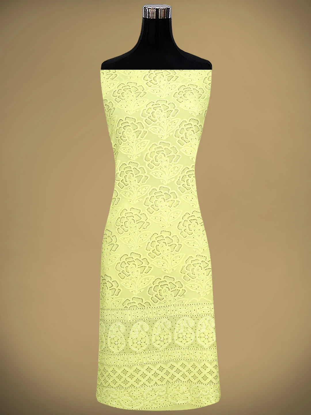 Ada Hand Embroidered Lemon Pure Georgette Lucknowi Chikankari Unstitched Kurta Dupatta Set With Muqaish/Mukaish Work 01A510778