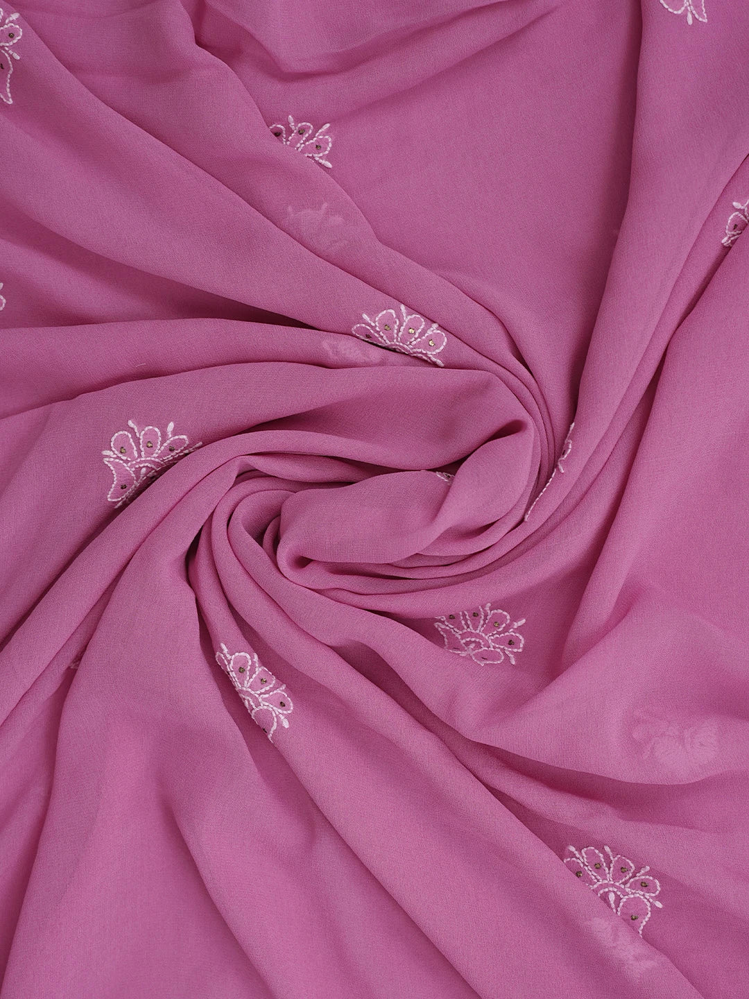 Ada Hand Embroidered Pink Pure Georgette Lucknowi Chikankari Unstitched Kurta Dupatta Set With Muqaish/Mukaish Work 01A207563