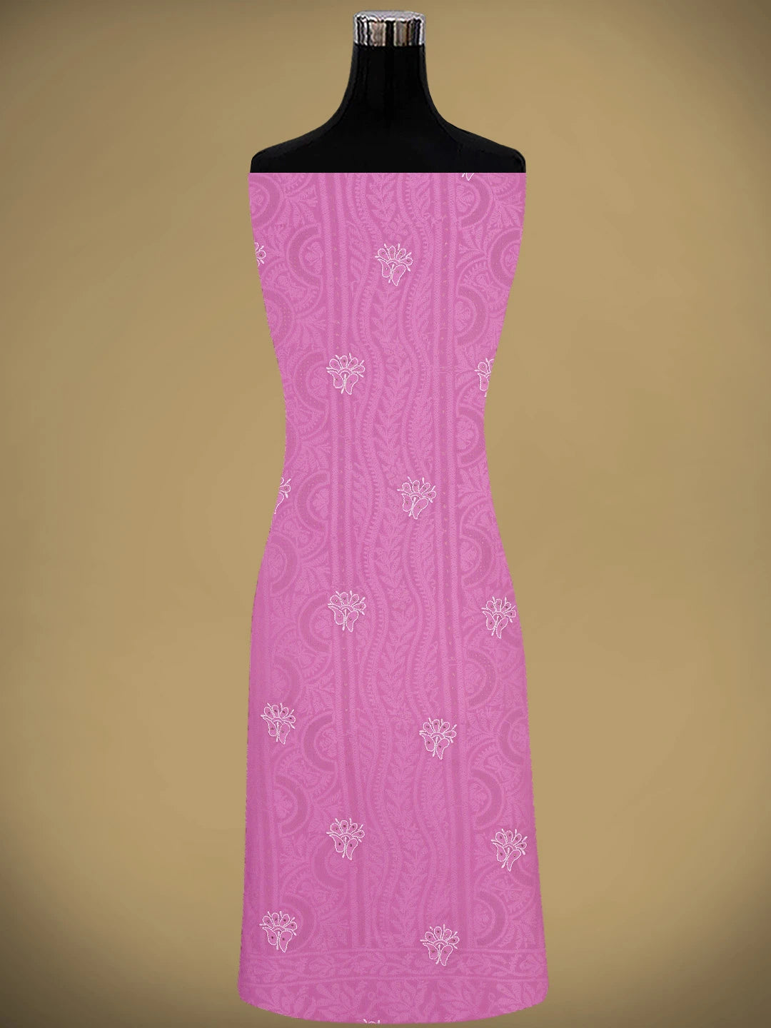 Ada Hand Embroidered Pink Pure Georgette Lucknowi Chikankari Unstitched Kurta Dupatta Set With Muqaish/Mukaish Work 01A207563