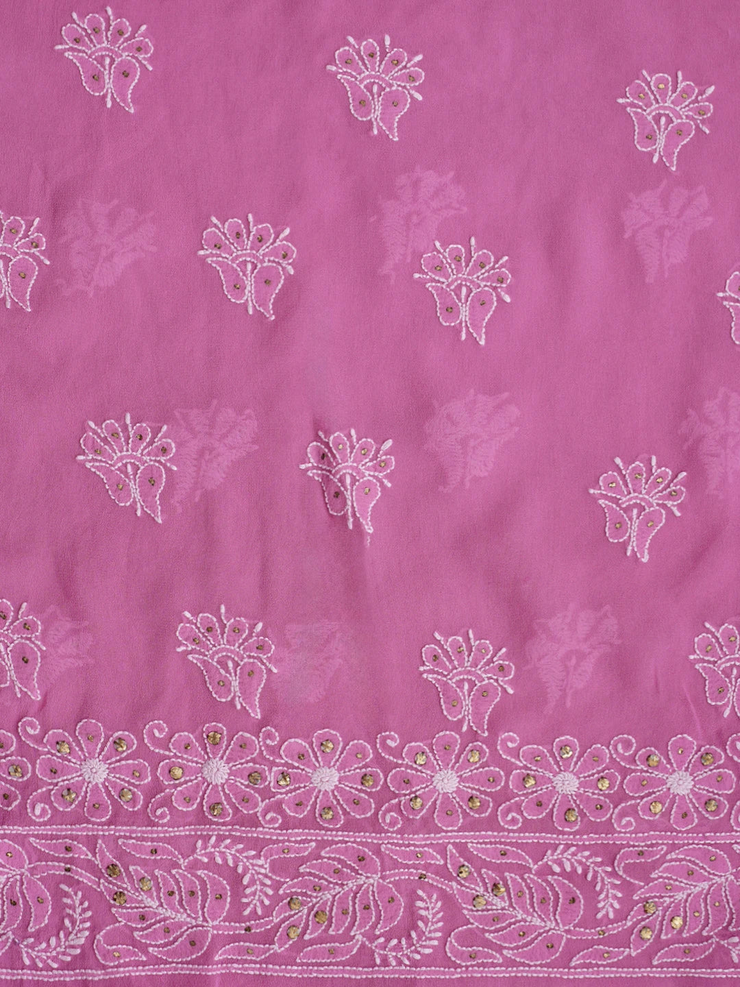 Ada Hand Embroidered Pink Pure Georgette Lucknowi Chikankari Unstitched Kurta Dupatta Set With Muqaish/Mukaish Work 01A207563