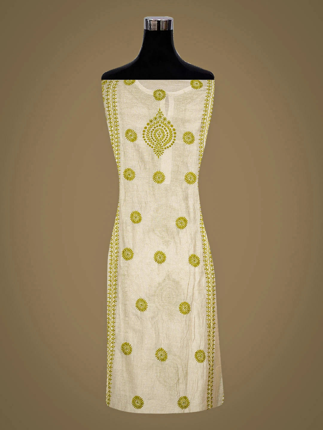 Ada Hand Embroidered Fawn Tissue Lucknowi Chikankari Semi-Stitched Kurta Dupatta Set With Pearl Work 01A951983