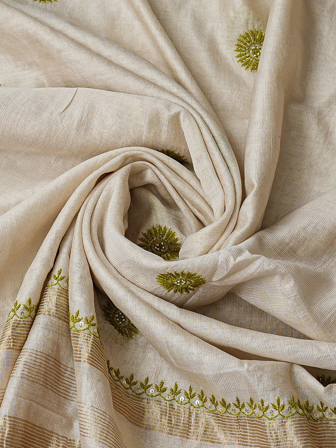 Ada Hand Embroidered Fawn Tissue Lucknowi Chikankari Semi-Stitched Kurta Dupatta Set With Pearl Work 01A951983