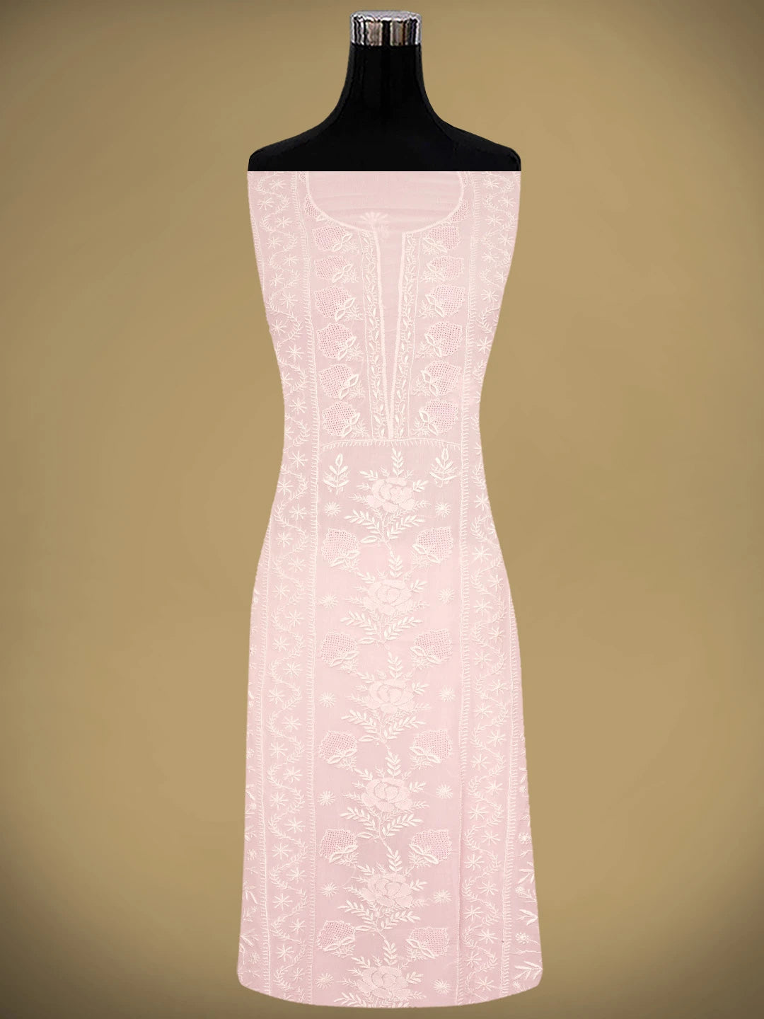 Ada Hand Embroidered Pink Viscose Georgette Lucknowi Chikankari Unstitched Kurta Dupatta Set 01A963332