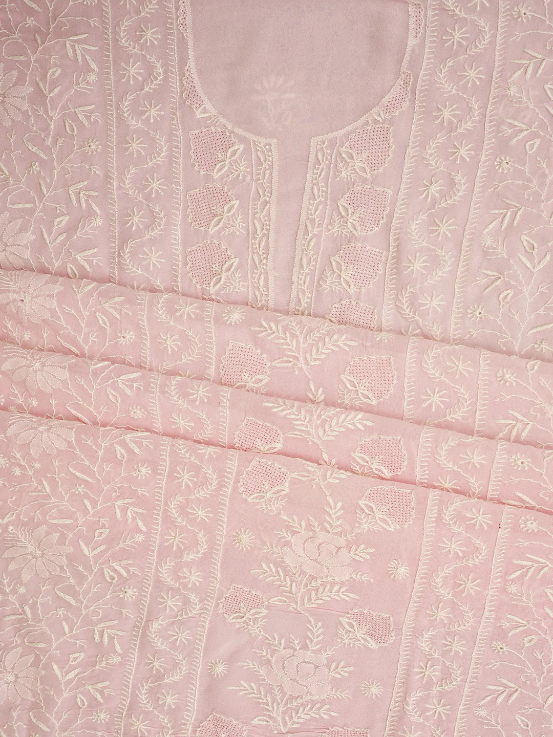 Ada Hand Embroidered Pink Viscose Georgette Lucknowi Chikankari Unstitched Kurta Dupatta Set 01A963332