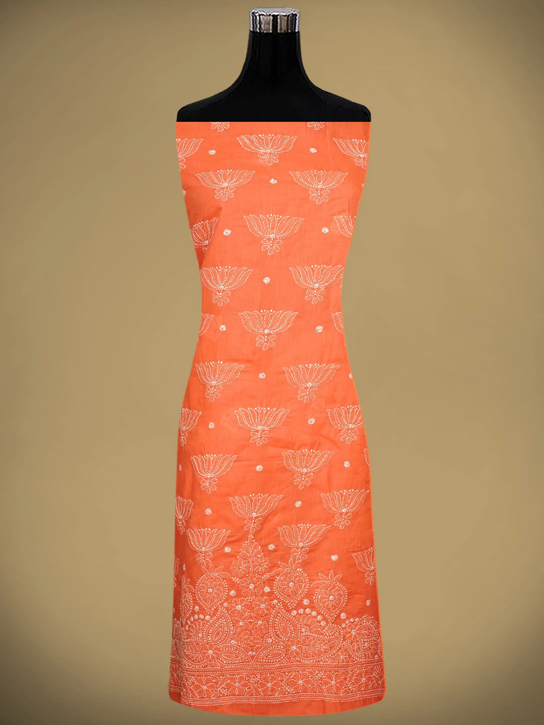 Ada Hand Embroidered Peach Cotton Lucknowi Chikankari Unstitched Suit Piece 01A753947