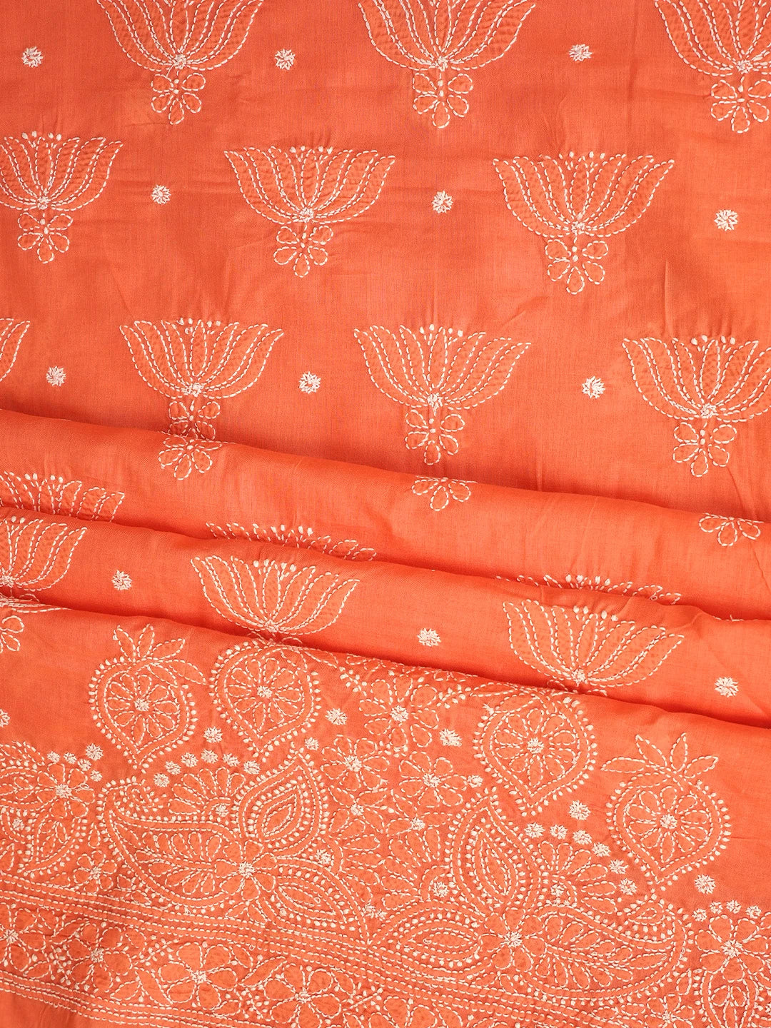 Ada Hand Embroidered Peach Cotton Lucknowi Chikankari Unstitched Suit Piece 01A753947