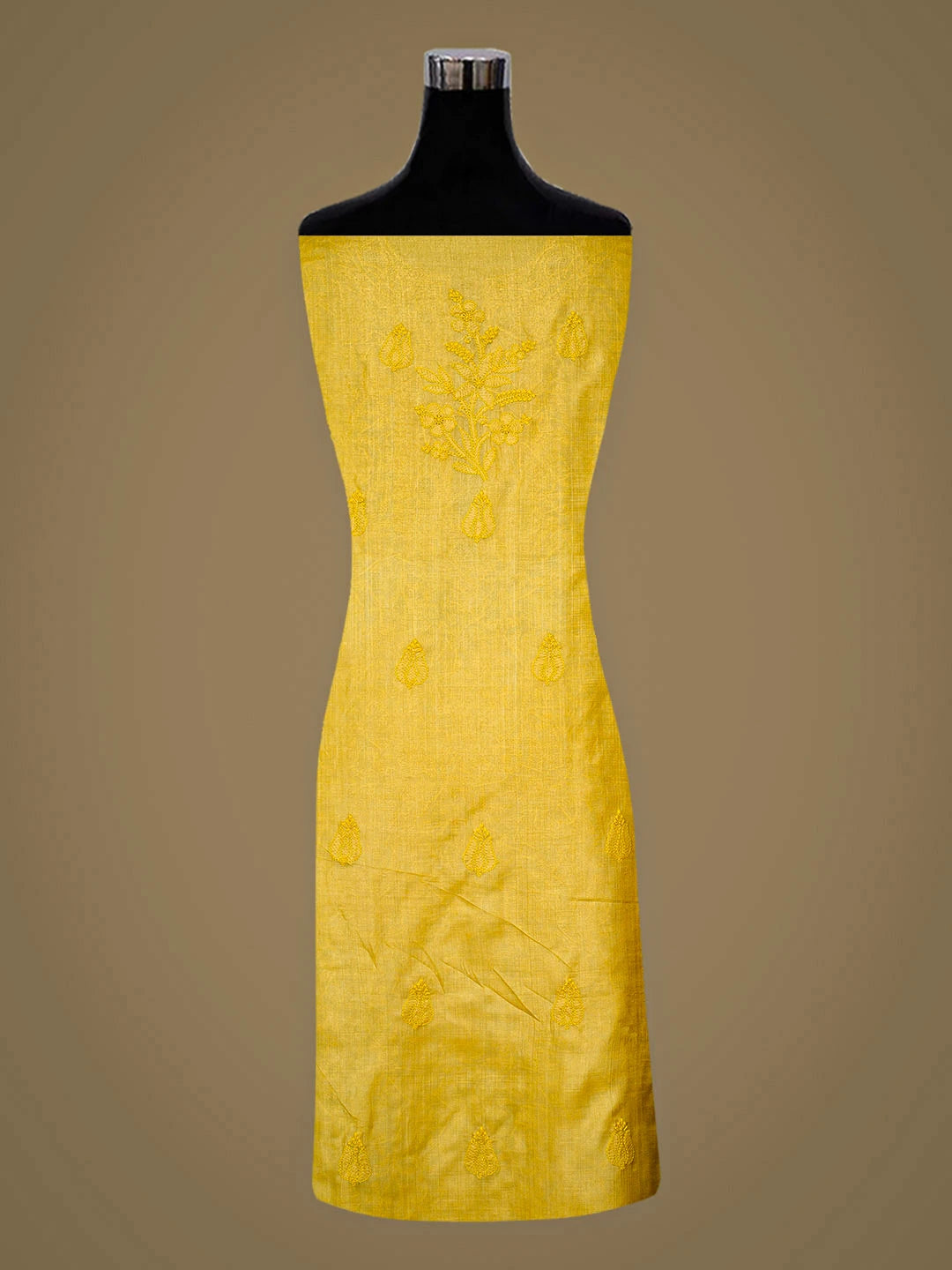 Ada Hand Embroidered Mustard Yellow Silk Lucknowi Chikankari Unstitched Suit Piece 01A965273