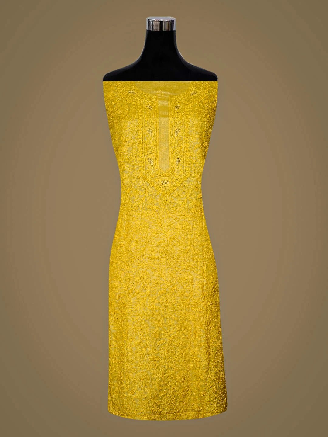 Ada Hand Embroidered Mustard Yellow Silk Lucknowi Chikankari Unstitched Suit Piece 01A965273