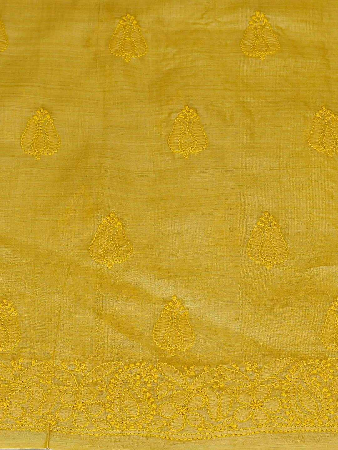 Ada Hand Embroidered Mustard Yellow Silk Lucknowi Chikankari Unstitched Suit Piece 01A965273