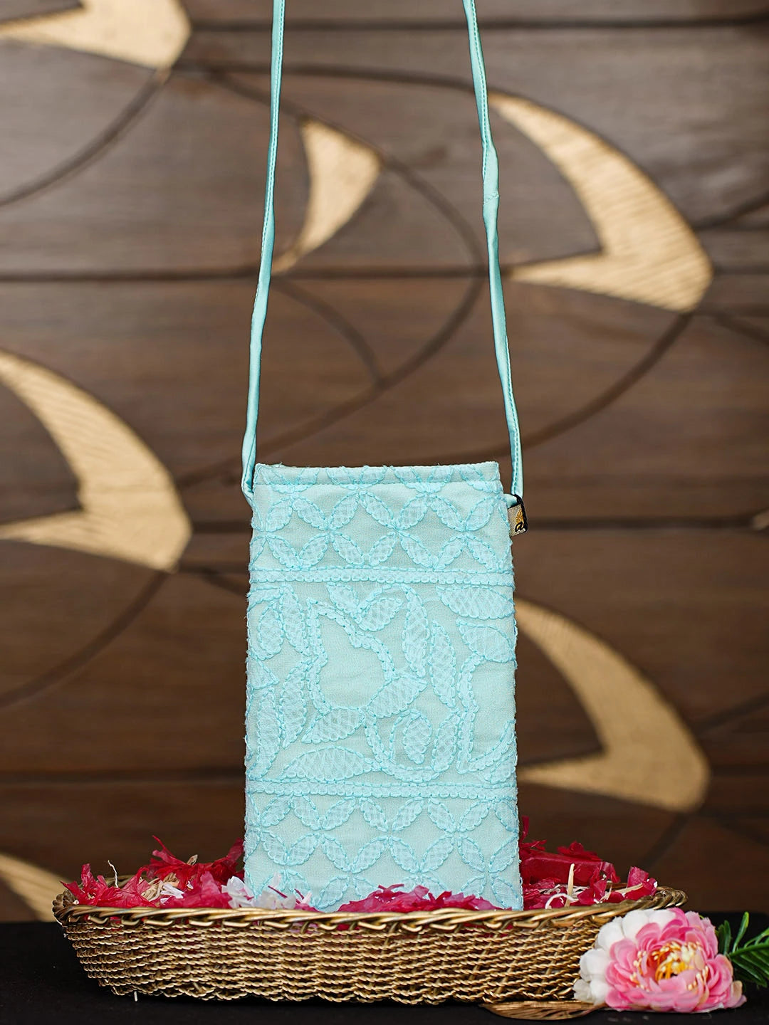 Ada Hand Embroidered Light Blue Viscose Georgette Lucknowi Chikankari Mobile Cover 01A900621