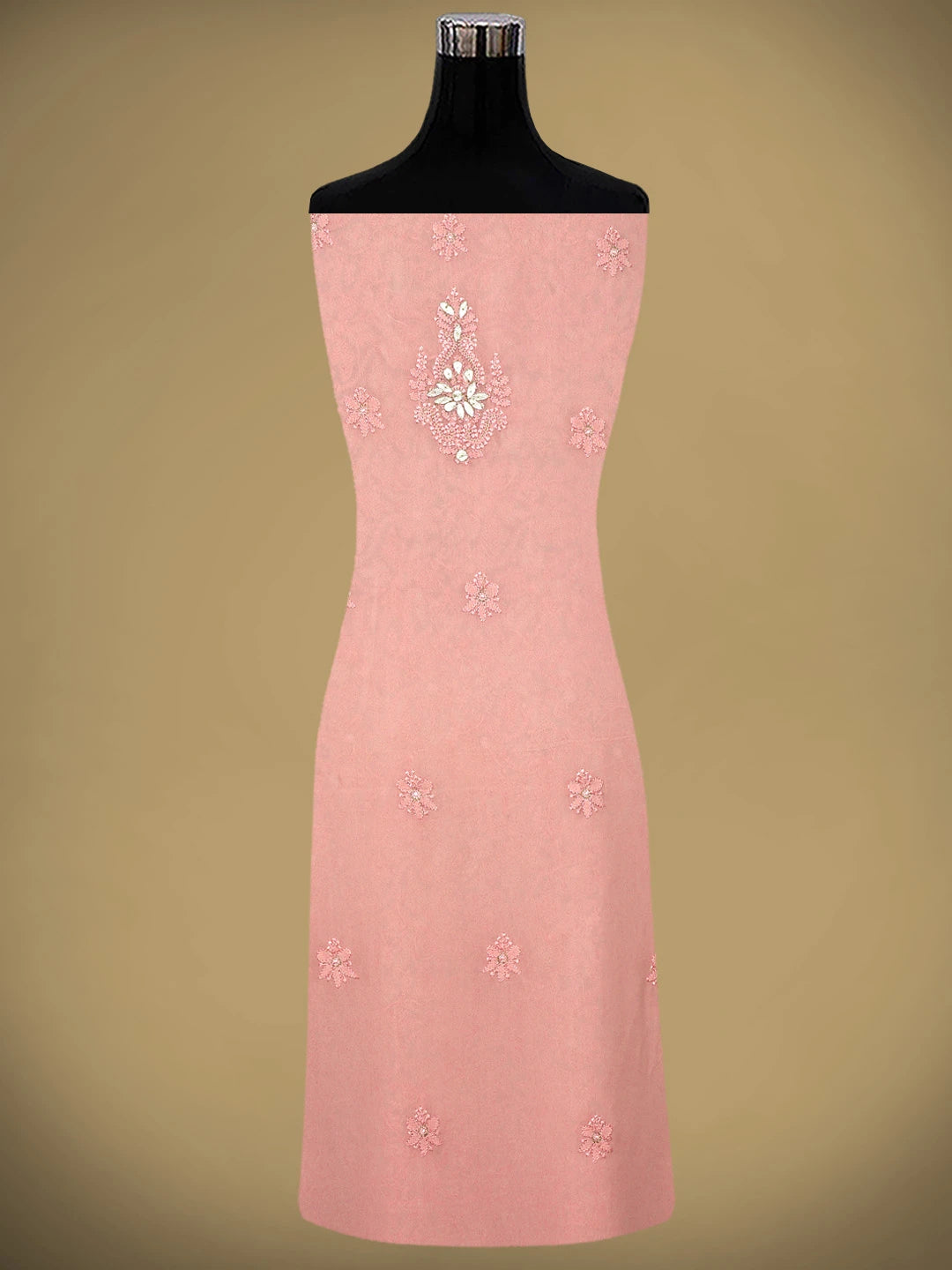 Ada Hand Embroidered Pink Viscose Georgette Lucknowi Chikankari Unstitched Kurta Dupatta Set With Gota Patti Work 01A944710
