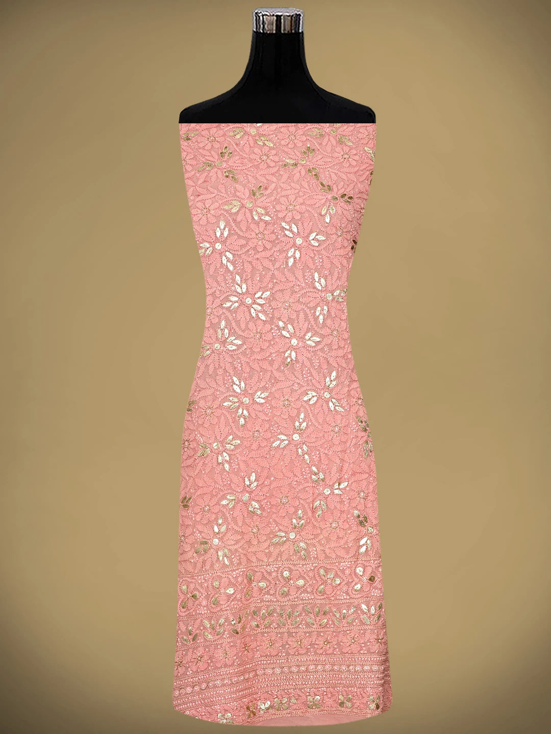 Ada Hand Embroidered Pink Viscose Georgette Lucknowi Chikankari Unstitched Kurta Dupatta Set With Gota Patti Work 01A944710