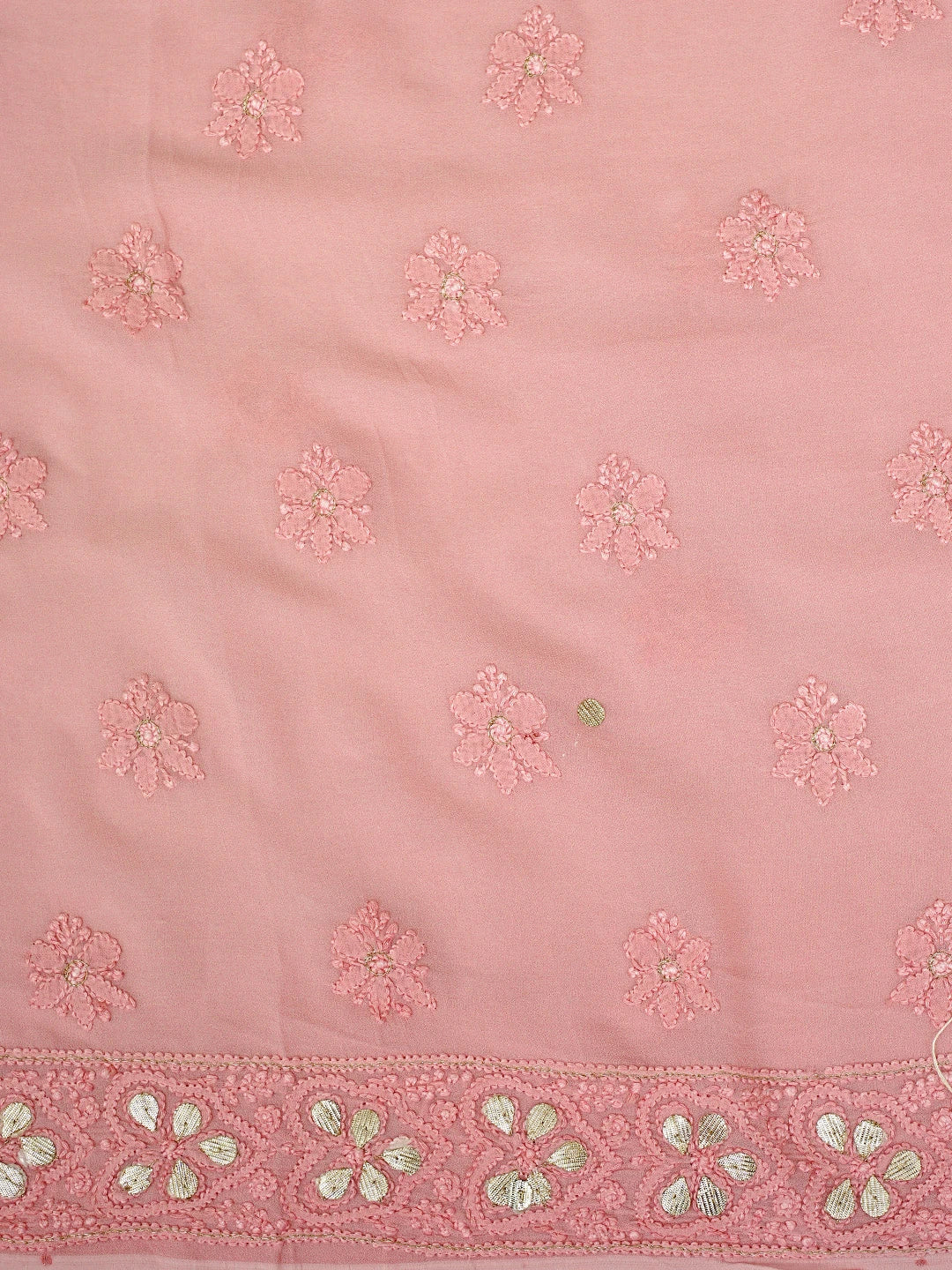 Ada Hand Embroidered Pink Viscose Georgette Lucknowi Chikankari Unstitched Kurta Dupatta Set With Gota Patti Work 01A944710