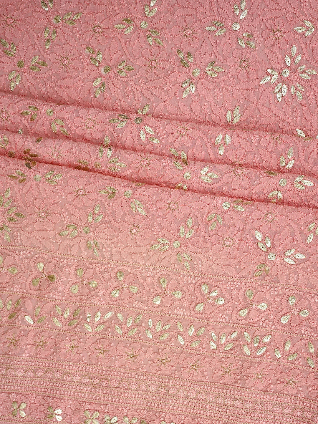 Ada Hand Embroidered Pink Viscose Georgette Lucknowi Chikankari Unstitched Kurta Dupatta Set With Gota Patti Work 01A944710