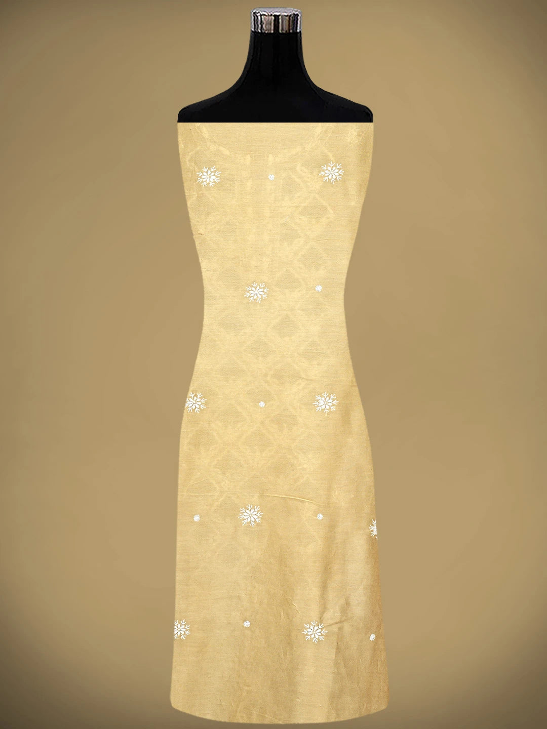 Ada Hand Embroidered Fawn Chanderi Lucknowi Chikankari Unstitched Kurta Dupatta Set 01A910424