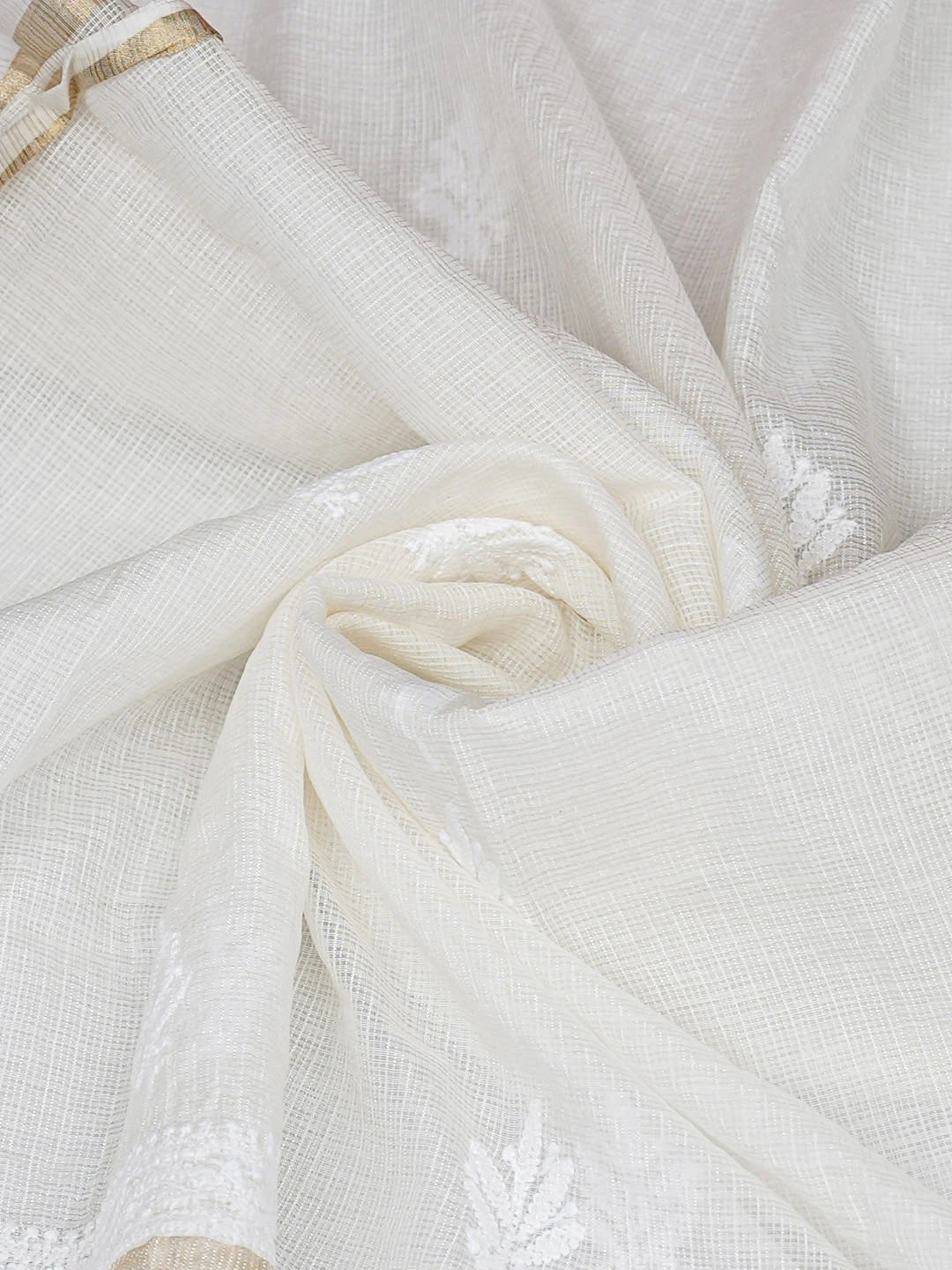 Ada Hand Embroidered White kota Chanderi Lucknowi Chikankari Dupatta 01A965686