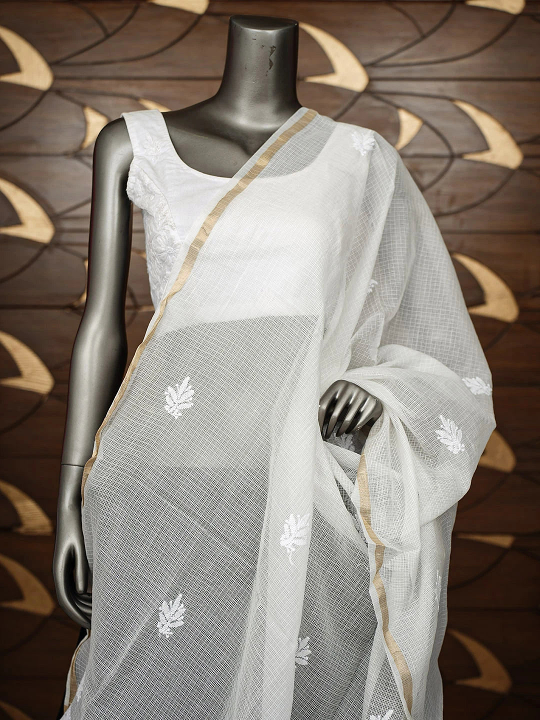Ada Hand Embroidered White kota Chanderi Lucknowi Chikankari Dupatta 01A965686