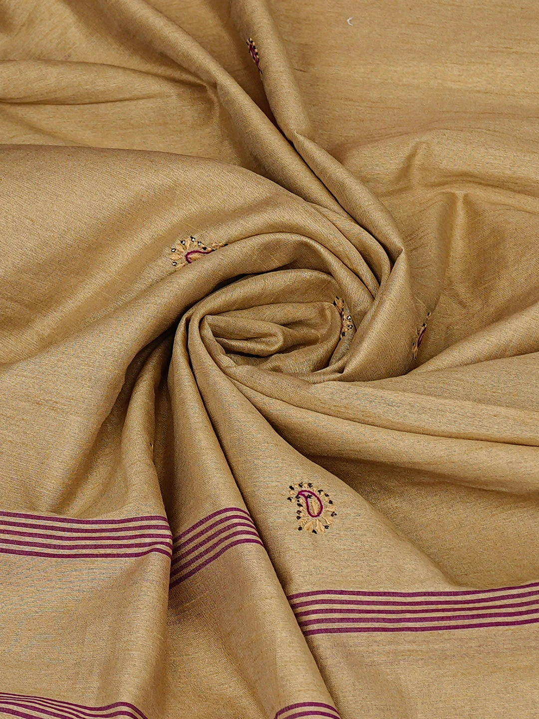Ada Hand Embroidered Fawn Silk Lucknowi Chikankari Dupatta With Muqaish/Mukaish Work 01A218066