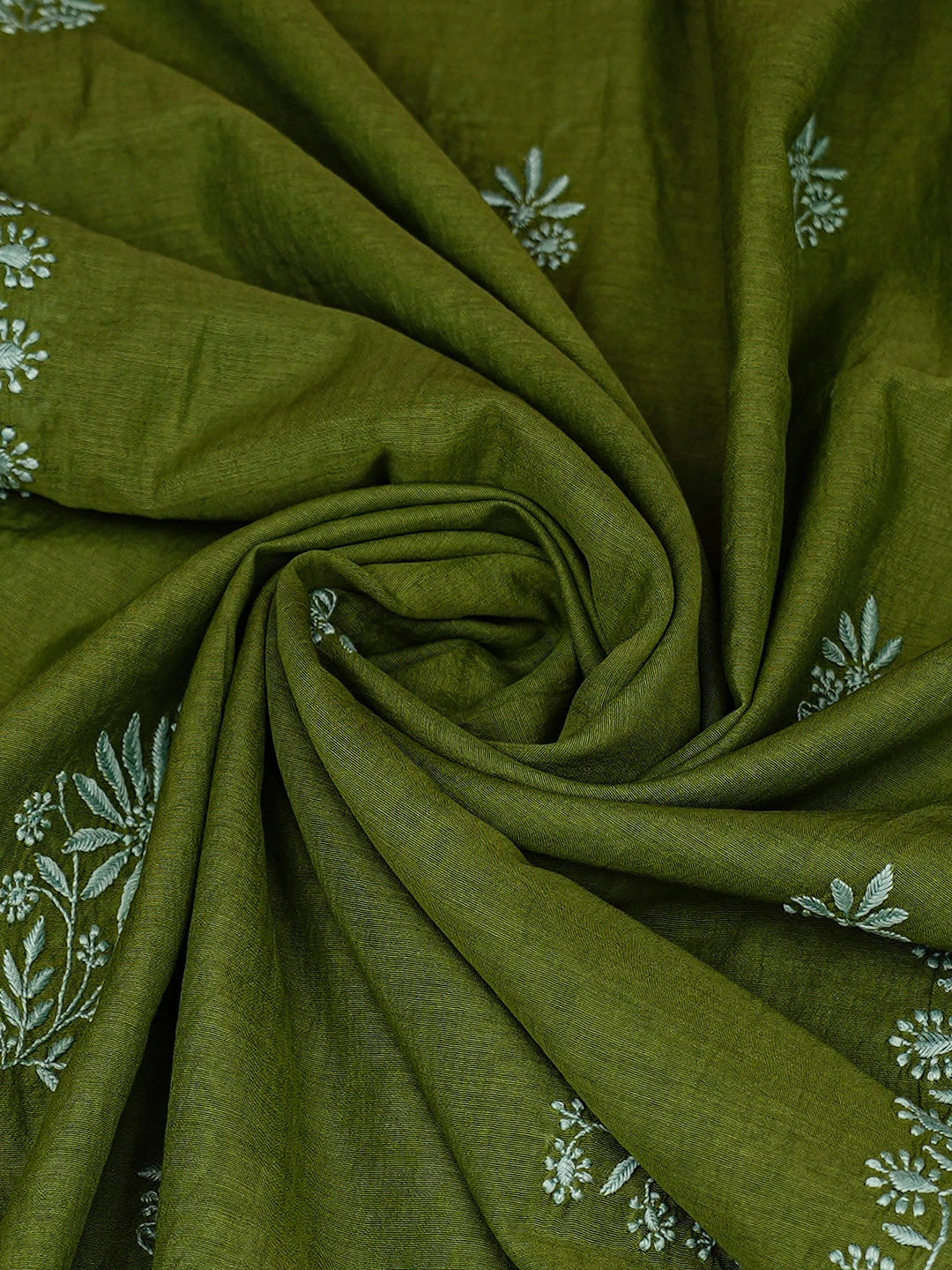 Ada Hand Embroidered Green Chanderi Lucknowi Chikankari Dupatta 01A922690