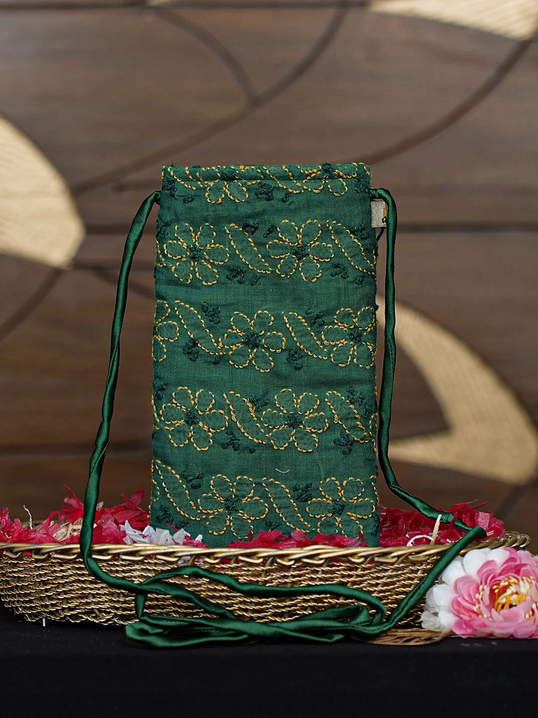 Ada Hand Embroidered Bottle Green Cotton Lucknowi Chikankari Mobile Cover 01A917410