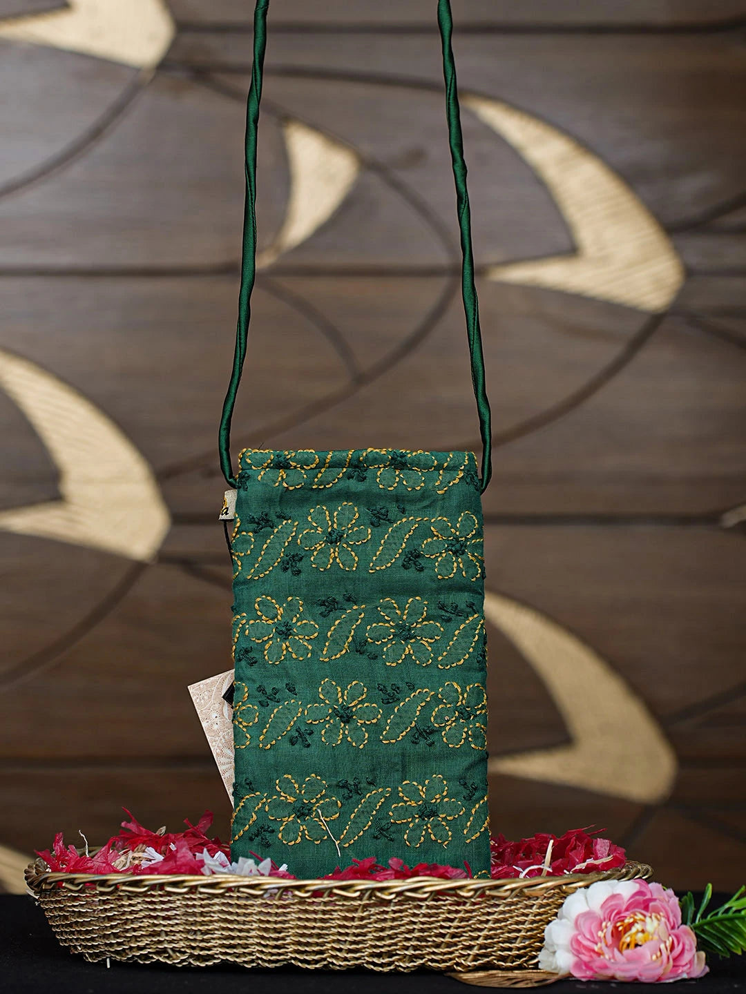 Ada Hand Embroidered Bottle Green Cotton Lucknowi Chikankari Mobile Cover 01A917410