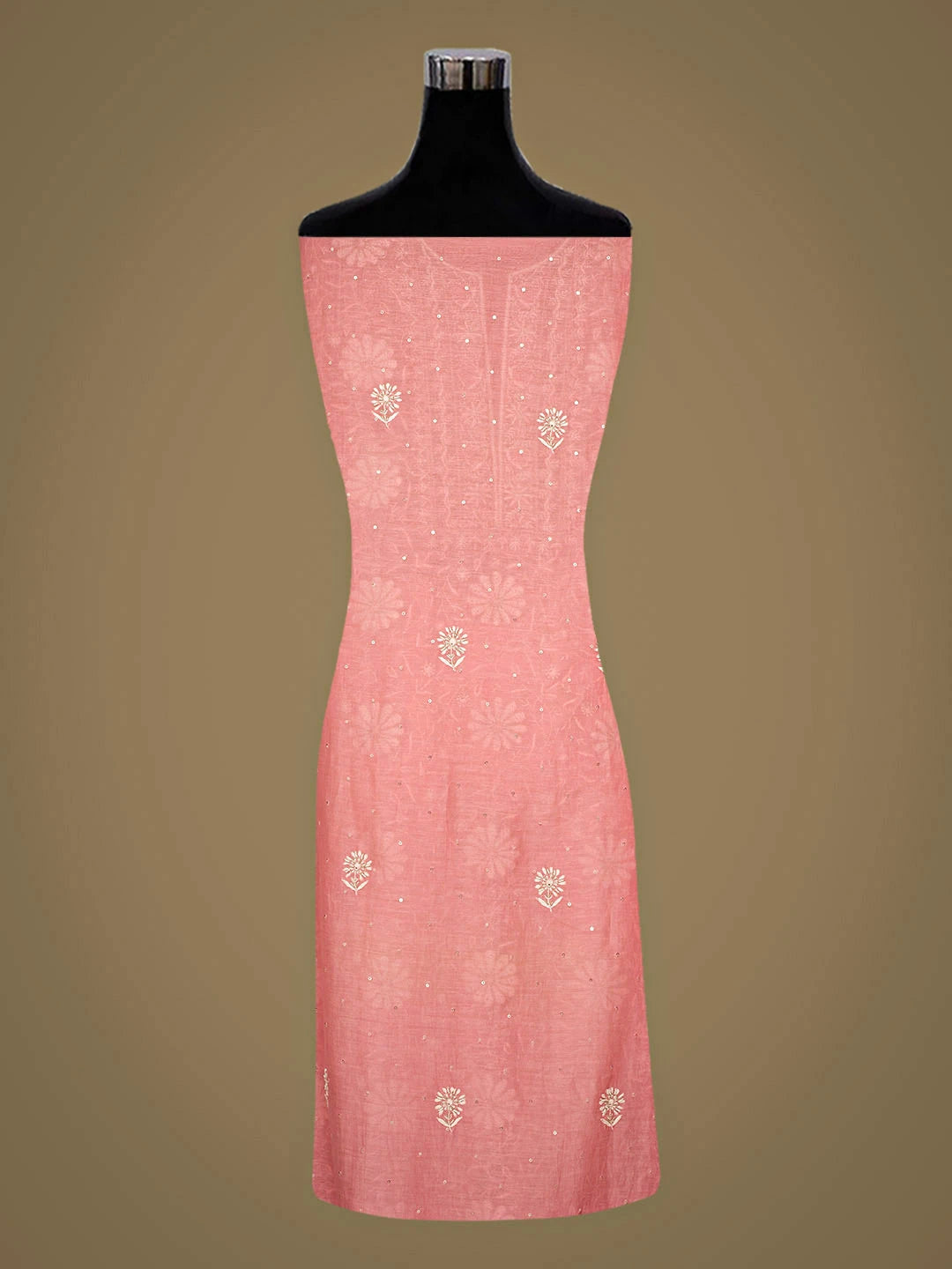 Ada Hand Embroidered Pink Chanderi Lucknowi Chikankari Unstitched Kurta Dupatta Set With Cutdana Work 01A908351