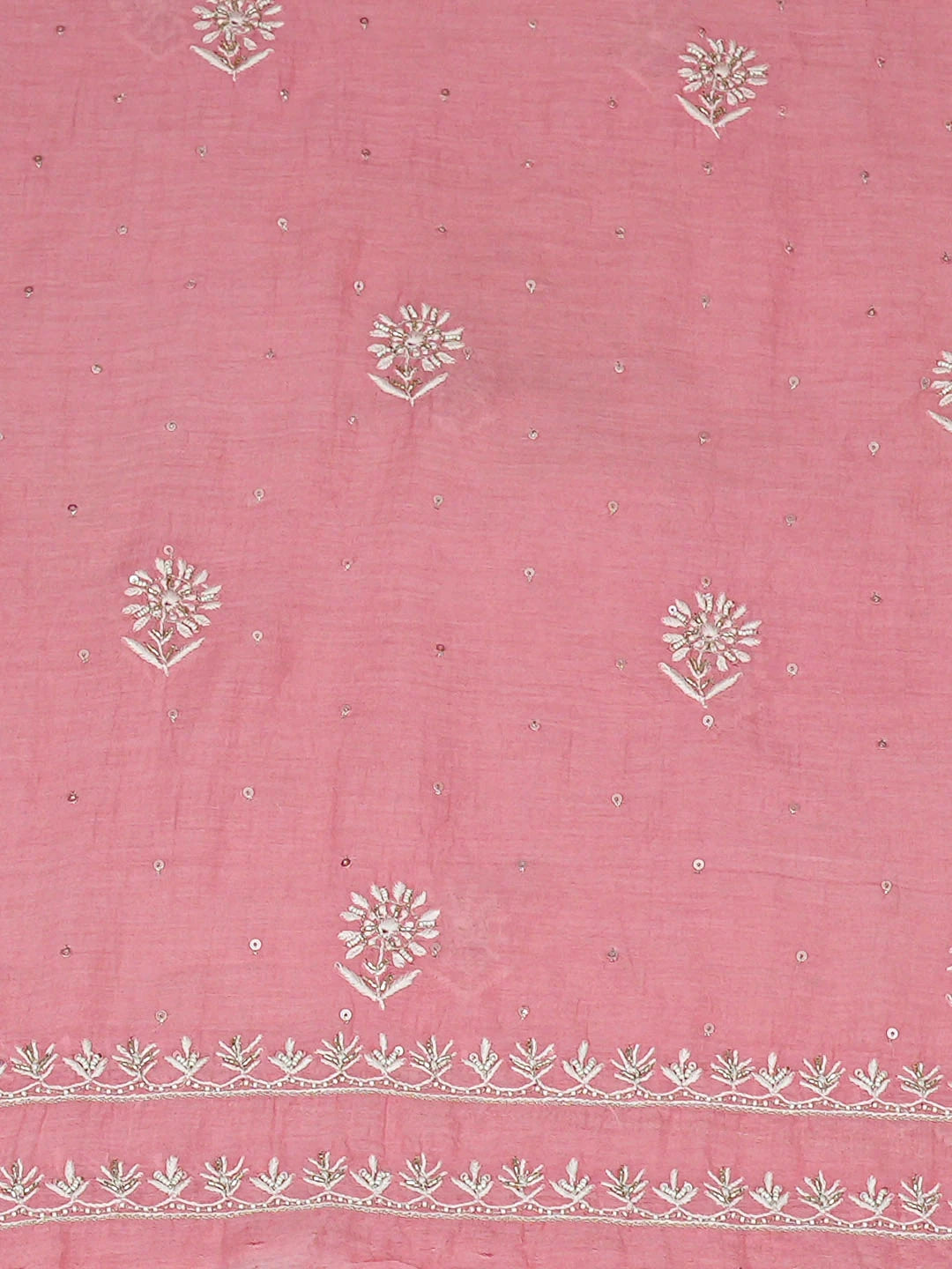 Ada Hand Embroidered Pink Chanderi Lucknowi Chikankari Unstitched Kurta Dupatta Set With Cutdana Work 01A908351