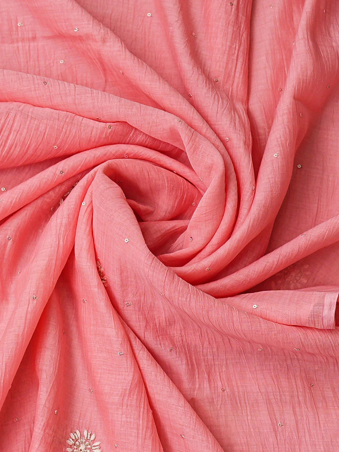 Ada Hand Embroidered Pink Chanderi Lucknowi Chikankari Unstitched Kurta Dupatta Set With Cutdana Work 01A908351