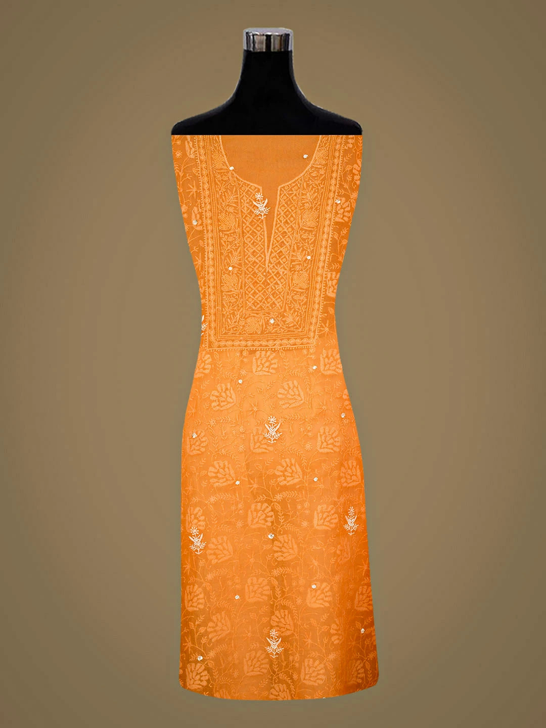 Ada Hand Embroidered Orange Organza Lucknowi Chikankari Unstitched Kurta Dupatta Set With Pearl Work 01A865512