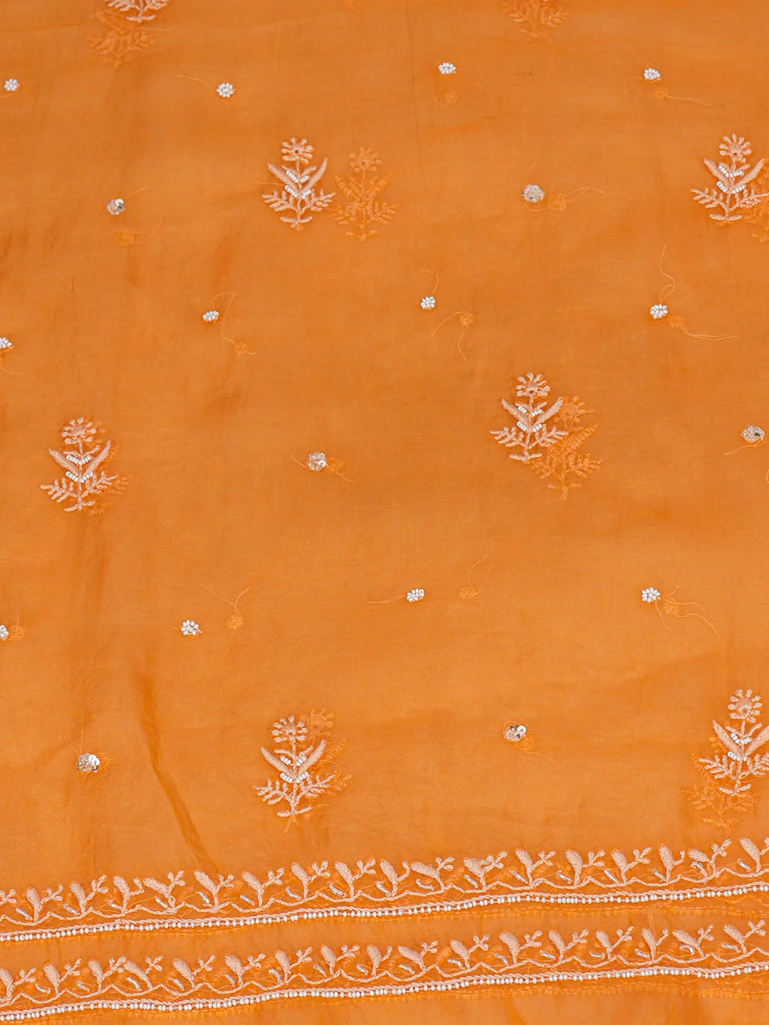 Ada Hand Embroidered Orange Organza Lucknowi Chikankari Unstitched Kurta Dupatta Set With Pearl Work 01A865512