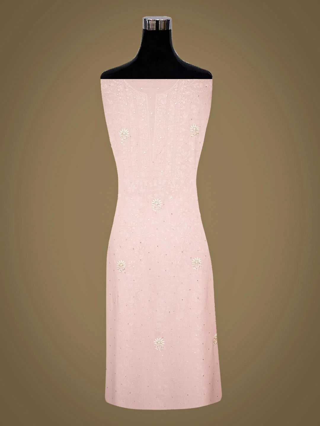 Ada Hand Embroidered Pink Viscose Georgette Lucknowi Chikankari Unstitched Kurta Dupatta Set With Cutdana Work 01A887970