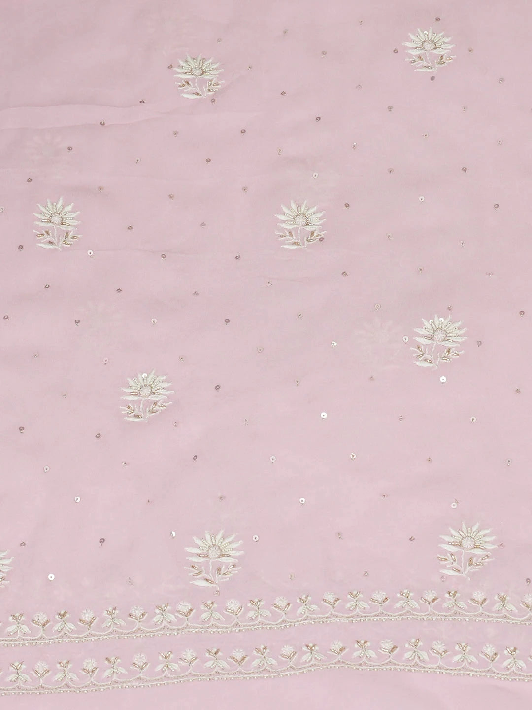 Ada Hand Embroidered Pink Viscose Georgette Lucknowi Chikankari Unstitched Kurta Dupatta Set With Cutdana Work 01A887970
