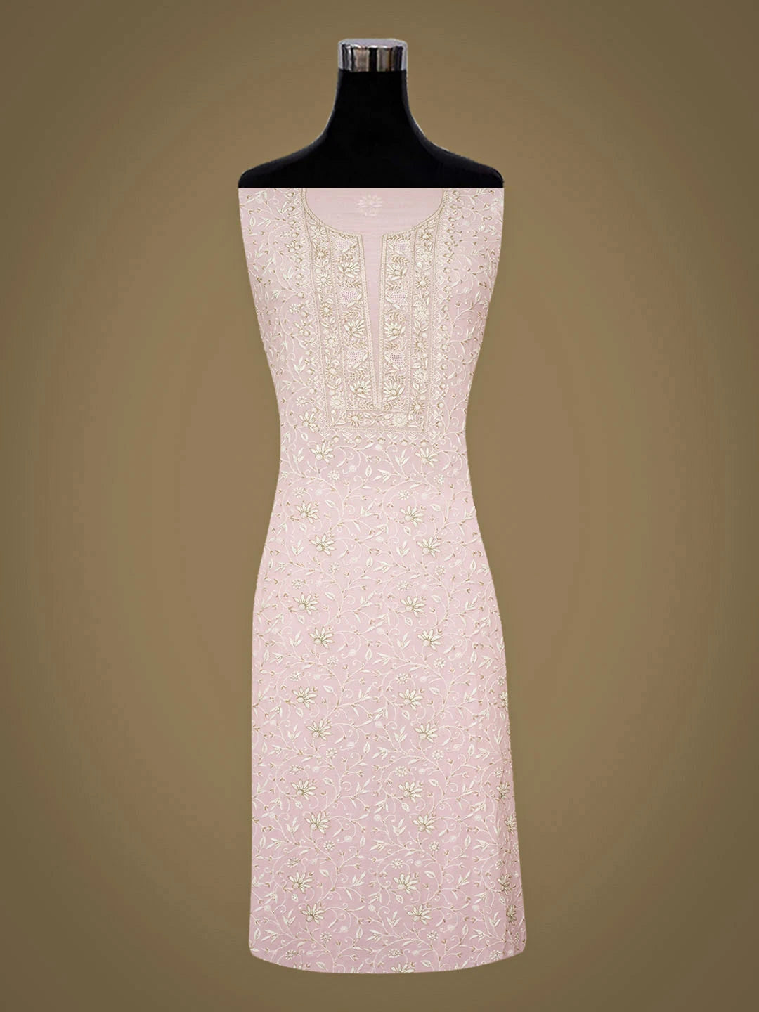 Ada Hand Embroidered Pink Viscose Georgette Lucknowi Chikankari Unstitched Kurta Dupatta Set With Cutdana Work 01A887970