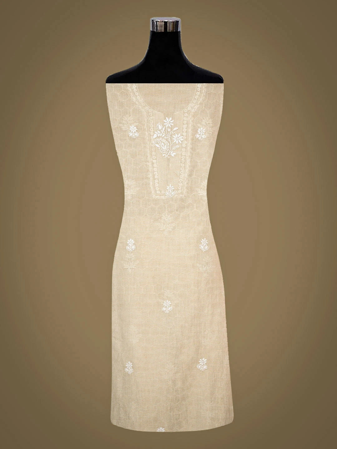 Ada Hand Embroidered Fawn Tissue Lucknowi Chikankari Unstitched Kurta Dupatta Set With Cutdana Work 01A825264