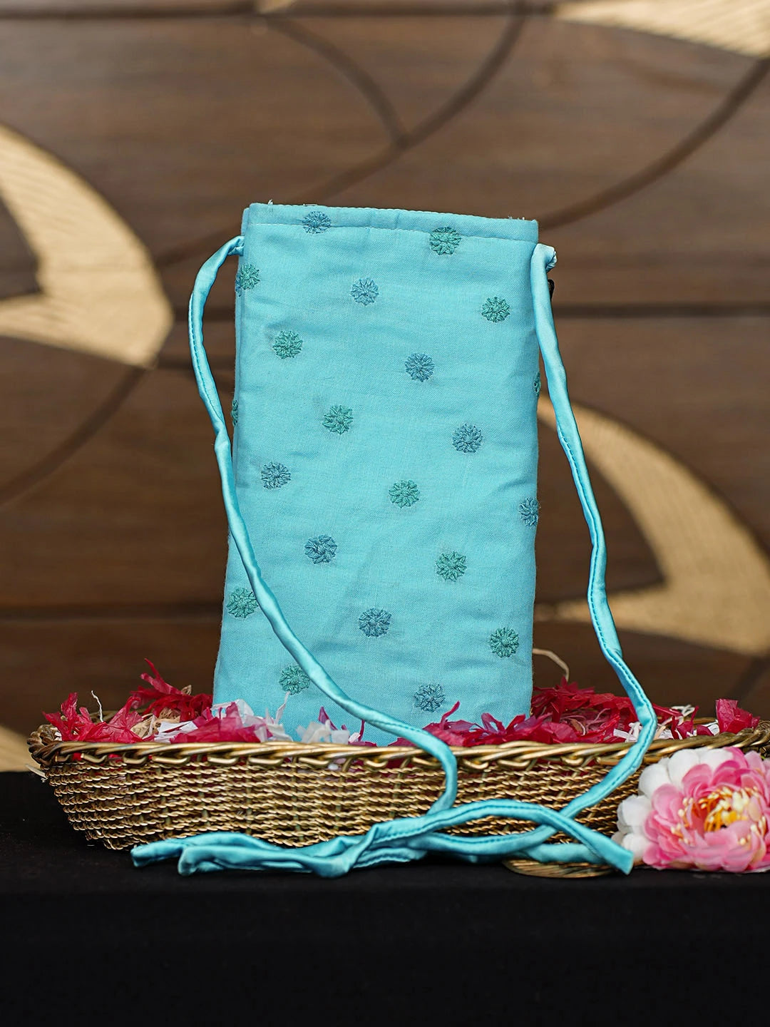 Ada Hand Embroidered Blue Cotton Lucknowi Chikankari Mobile Cover 01A917413