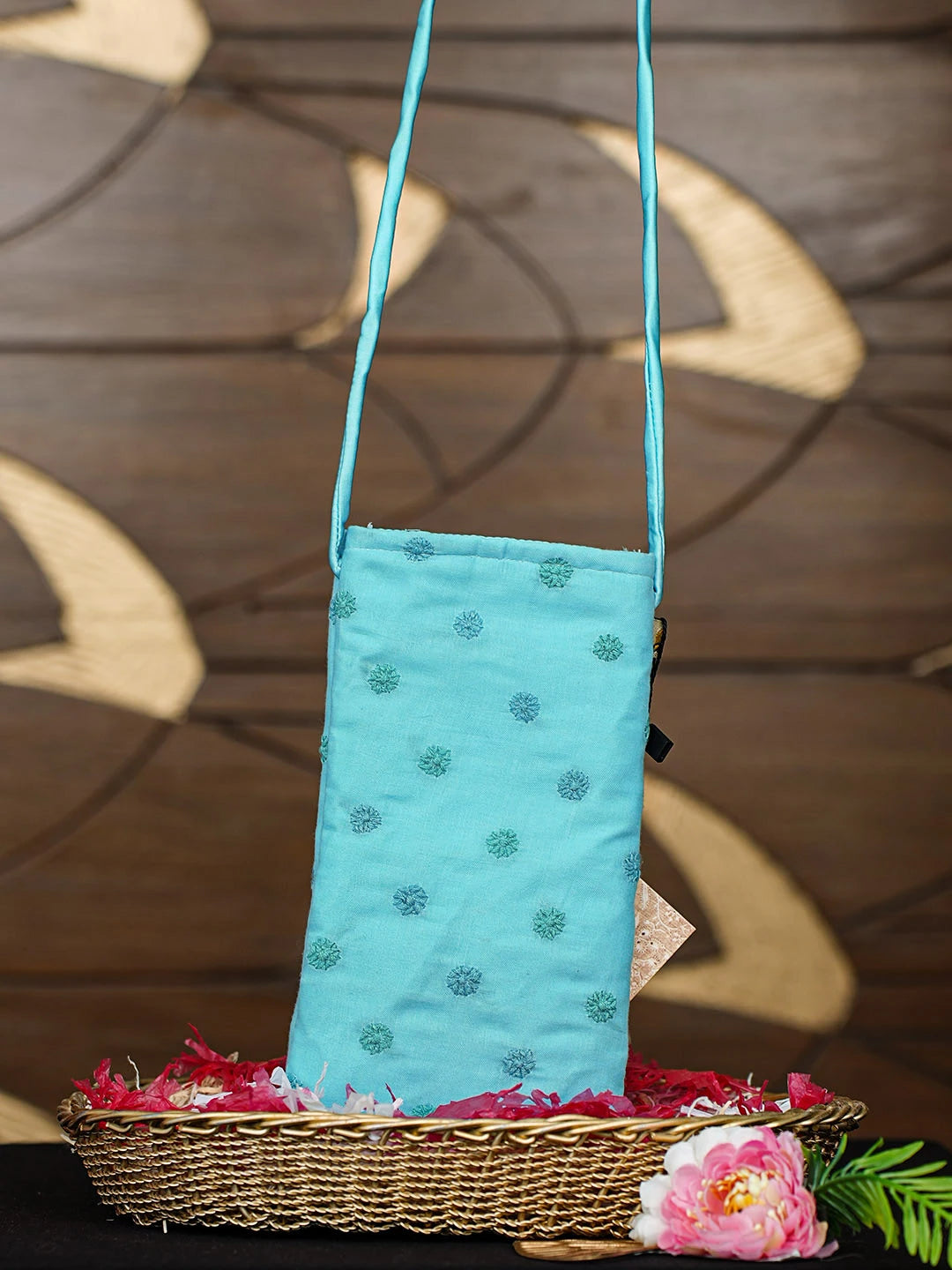 Ada Hand Embroidered Blue Cotton Lucknowi Chikankari Mobile Cover 01A917413
